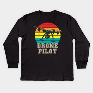 Quadrocopter Retro Drone Pilot Kids Long Sleeve T-Shirt